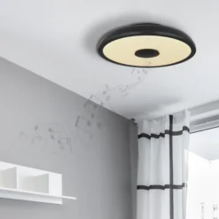 Selezionato da Mazzolaluce Plafoniera da bagno bluetooth led rgb nera con cassa e telecomando