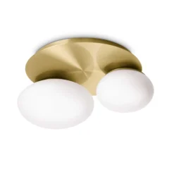 Ideal Lux Ninfea pl2 plafoniera moderna due luci ottone vetro bianco per ingresso